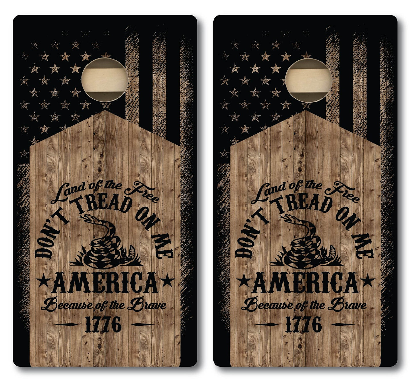 Don't Tread On Me Woodgrain Flag Cornhole Board Set- FREE Shipping!