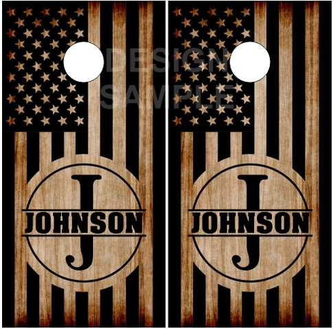 Burnt Wood Flag Custom Name Cornhole Board Set- FREE Shipping!