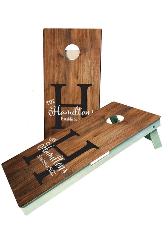 Realtor Gift- Customized Family Name Aged Wood Premium Cornhole Board Set- FREE Shipping!